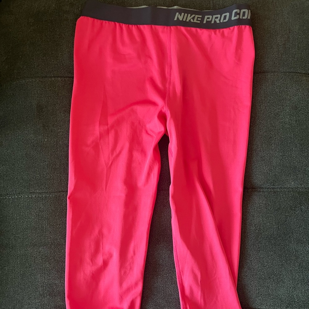 Nike Kids Hot Pink Leggings with Gray Waistband
